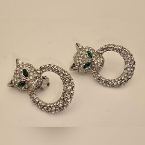 Vintage Silver Tone Panther Clip On Earrings